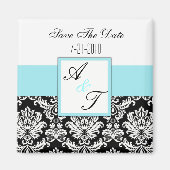 Blue Monogram Damask Wedding Magnet (Voorkant)