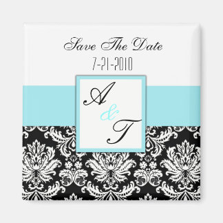 Blue Monogram Damask Wedding Magnet