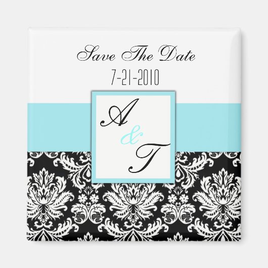 Blue Monogram Damask Wedding Magnet (Voorkant)