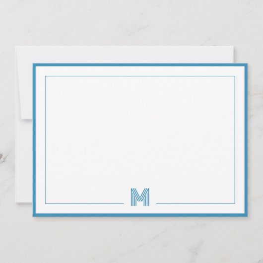 Blue Monogram Double Border Stationery Notitiekaartje (Voorkant)