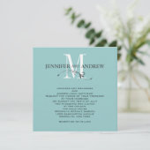 Blue Monogram en Names Wedding Invitation Kaart (Staand voorkant)