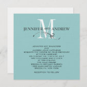 Blue Monogram en Names Wedding Invitation Kaart (Voorkant / Achterkant)