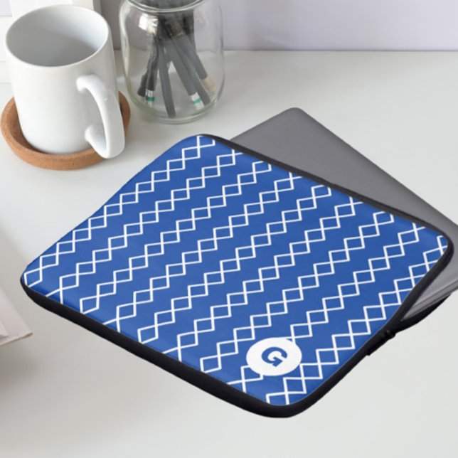 Blue Monogram geometrische laptophoes Laptop Sleeve (Creator heeft geüpload)