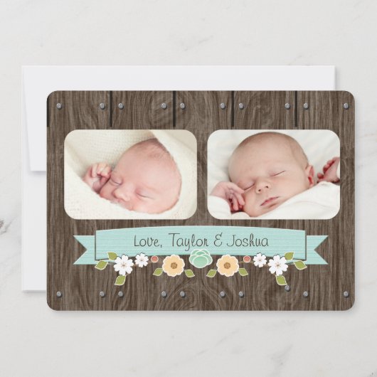 Blue Monogram Hoefijzer Westerne Geboorteaankondig Aankondiging (Achterkant)