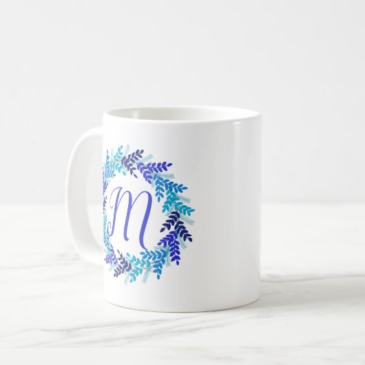 Blue Monogram Initiaal kerstmis met koffie Mok (Voorkant links)