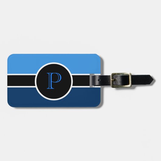 Blue Monogram Initiaal Modern Chic Travel Bag Bagagelabel (Voorkant horizontaal)