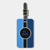 Blue Monogram Initiaal Modern Chic Travel Bag Bagagelabel (Voorkant verticaal)