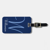 Blue Monogram Initiaal Script Bagagelabel (Voorkant horizontaal)