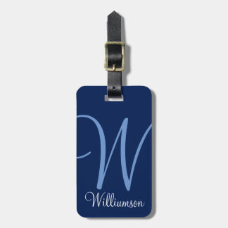 Blue Monogram Initiaal Script Bagagelabel