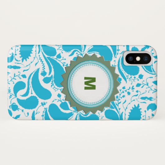 Blue Monogram iPhone Case (Achterkant (horizontaal))