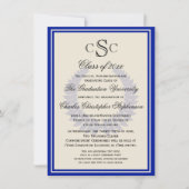 Blue Monogram Laurel Classic College Graduation Kaart (Voorkant)