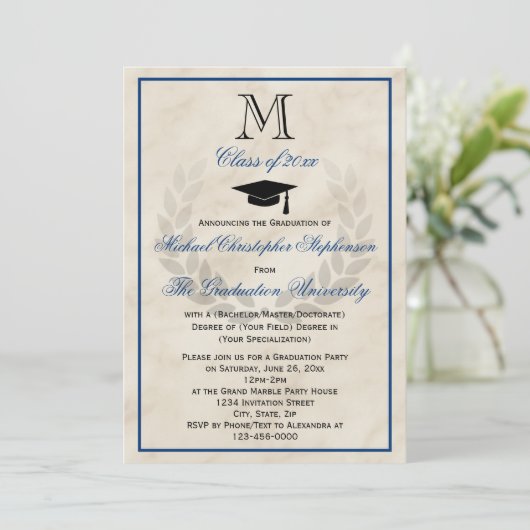 Blue Monogram met Classic College-opleiding Kaart (Staand voorkant)