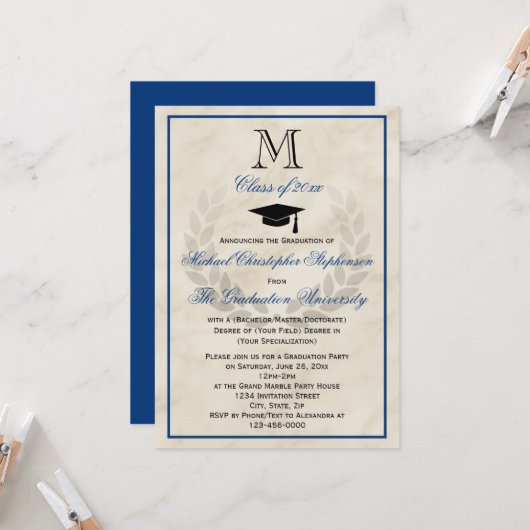 Blue Monogram met Classic College-opleiding Kaart (Voorkant / Achterkant in situ)