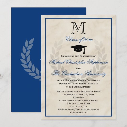 Blue Monogram met Classic College-opleiding Kaart (Voorkant / Achterkant)