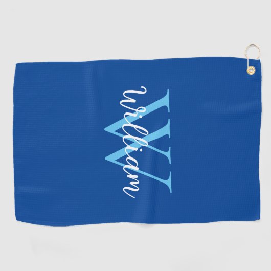 Blue Monogram Name Personalized Golfhanddoek (Horizontaal)