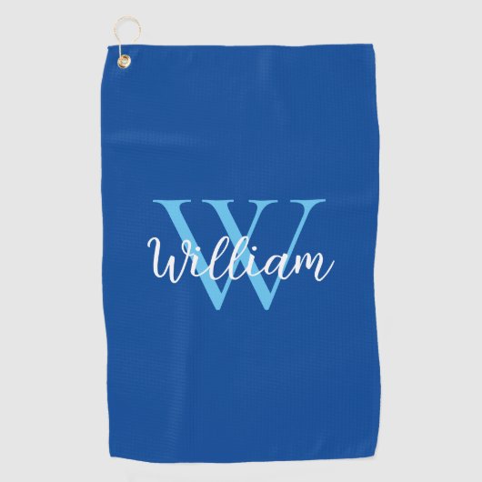 Blue Monogram Name Personalized Golfhanddoek (Voorkant)