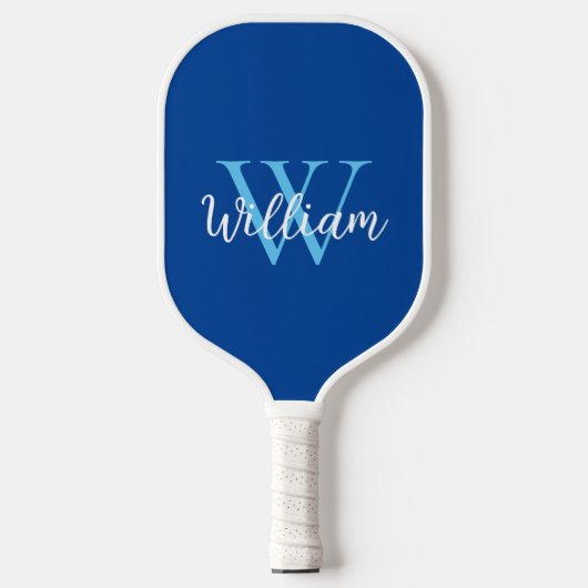 Blue Monogram Name Personalized Pickleball Paddle (Voorkant)