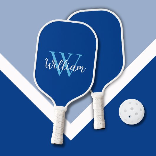 Blue Monogram Name Personalized Pickleball Paddle