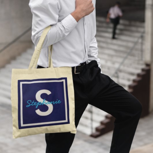 Blue Monogram op maat Tote Bag