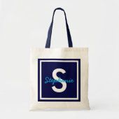 Blue Monogram op maat Tote Bag (Voorkant)