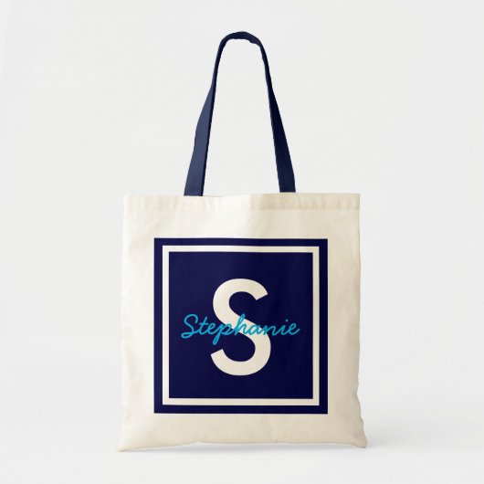 Blue Monogram op maat Tote Bag (Voorkant)