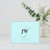 Blue Monogram RSVP-kaart RSVP Kaartje (Staand voorkant)
