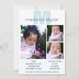 Blue Monogram Simple Adoption 3 Foto Collage Aankondiging