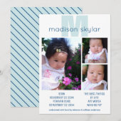 Blue Monogram Simple Adoption 3 Foto Collage Aankondiging (Voorkant / Achterkant)