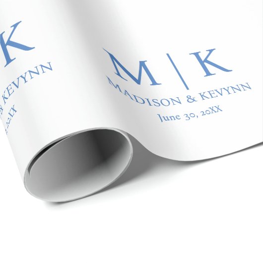 Blue Monogram Wedding Cadeaupapier (Rol Hoek)