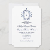 BLUE Monogram Wedding Invitation Kaart (Voorkant)