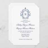 BLUE Monogram Wedding Invitation Kaart (Voorkant / Achterkant)