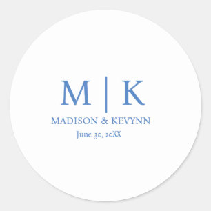 Blue Monogram Wedding Ronde Sticker