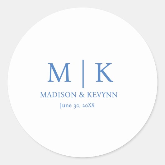 Blue Monogram Wedding Ronde Sticker (Voorkant)