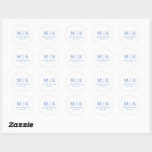 Blue Monogram Wedding Ronde Sticker (Vel)