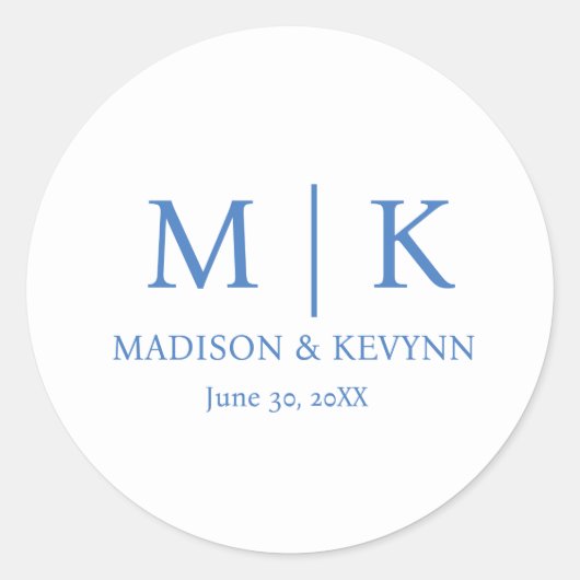 Blue Monogram Wedding Ronde Sticker (Voorkant)