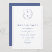 Blue Monogram Wedding Save the Date Kaart (Voorkant / Achterkant)