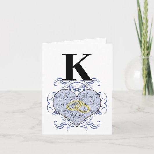 Blue Monogram Wedding Vow Heart Hartelijk dank Bedankkaart (Voorkant)