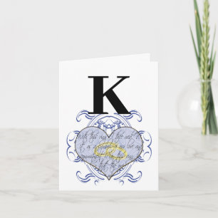 Blue Monogram Wedding Vow Heart Hartelijk dank Bedankkaart