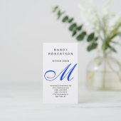 Blue Monogram White Interior Design Visitekaartje (Staand voorkant)
