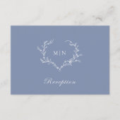 Blue Monogram Wreath Reception Wedding Informatiekaartje (Voorkant)
