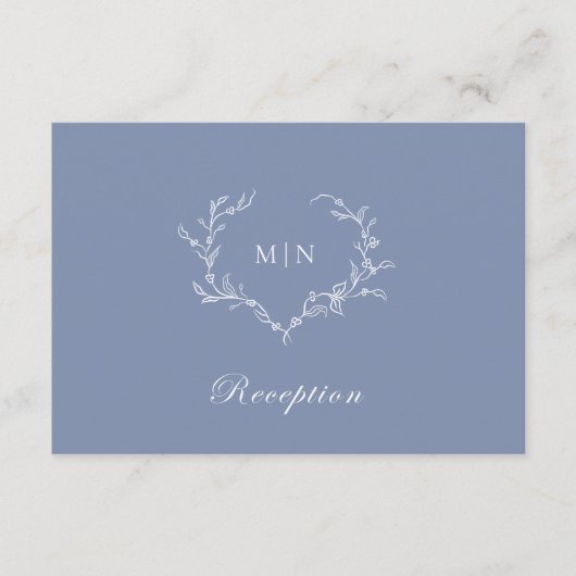 Blue Monogram Wreath Reception Wedding Informatiekaartje (Voorkant)