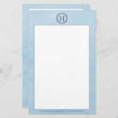 Blue Monogram Wreath Stationery Briefpapier (Voorkant / Achterkant)