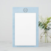Blue Monogram Wreath Stationery Briefpapier (Staand voorkant)