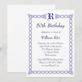 Blue Monogrammed Birthday Invitation Kaart (Voorkant / Achterkant)