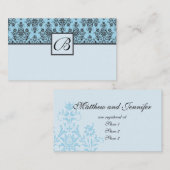 Blue Monogrammed Damask Wedding Gift Registry Kaar Informatiekaartje (Voorkant / Achterkant)