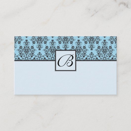 Blue Monogrammed Damask Wedding Gift Registry Kaar Informatiekaartje (Voorkant)
