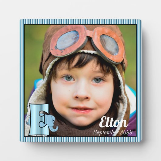 Blue Monogrammed E Elephant Baby Foto Fotoplaat (Voorkant)