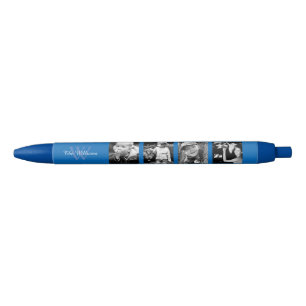 Blue Monogrammed Family Photo Collage Blauwe Inkt Pen