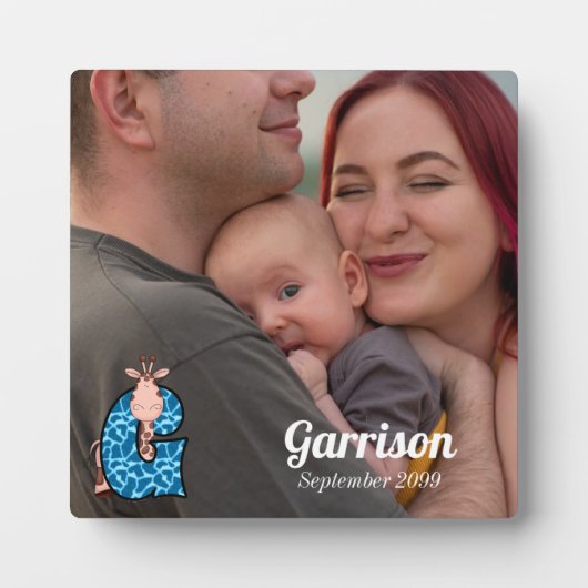 Blue Monogrammed G met Giraffe Baby's foto Fotoplaat (Voorkant)