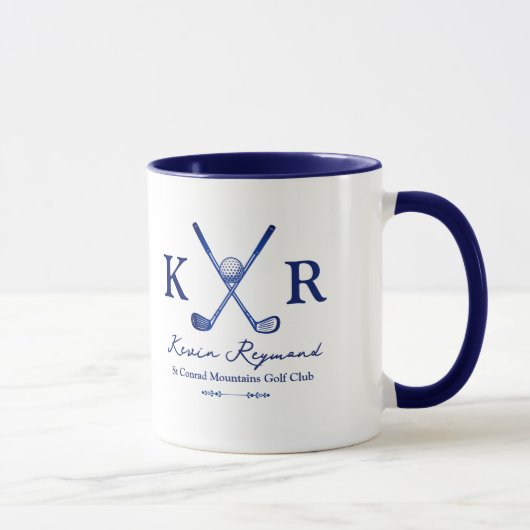 Blue Monogrammed Mok voor een golfer (Rechts)